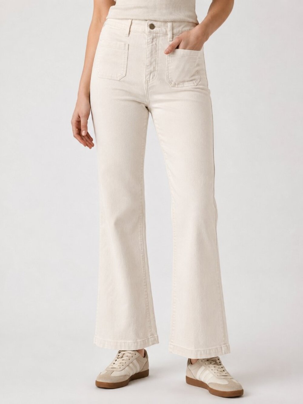 Ann Taylor LOFT Womens White Jeans Size 10 Mid Rise Bootcut Stretch Patch Pocket